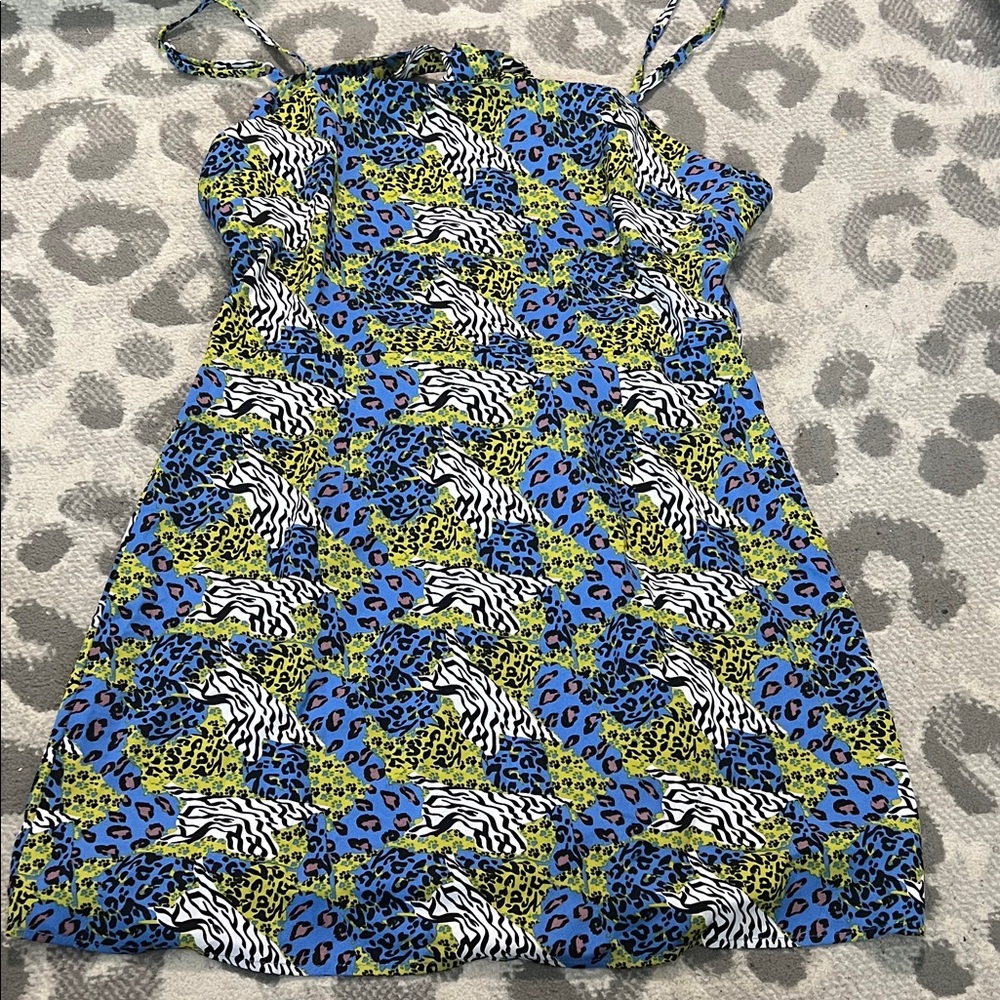 Blue and Yellow Animal Print Mini Dress